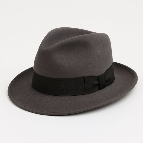 Flechet mens fedora fur felt grosgrain band OS gray vintage - Picture 2 of 16